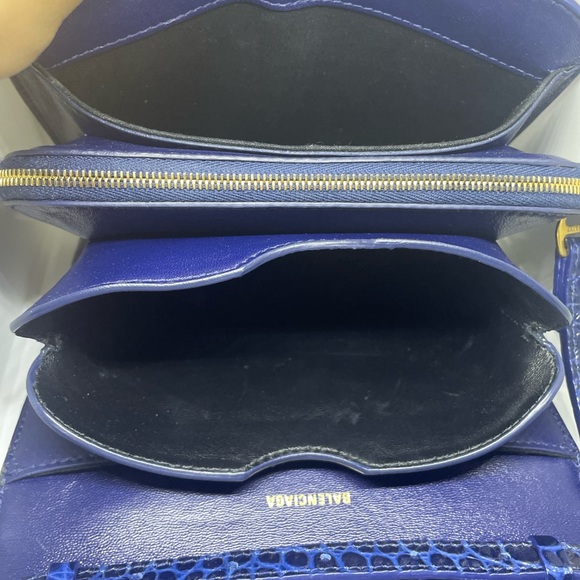 Balenciaga Small Embossed Croc B Navy Bag - Picture 6 of 9